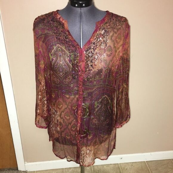 Chico's size 1 (med/8) Sheer button up blouse - Picture 1 of 6